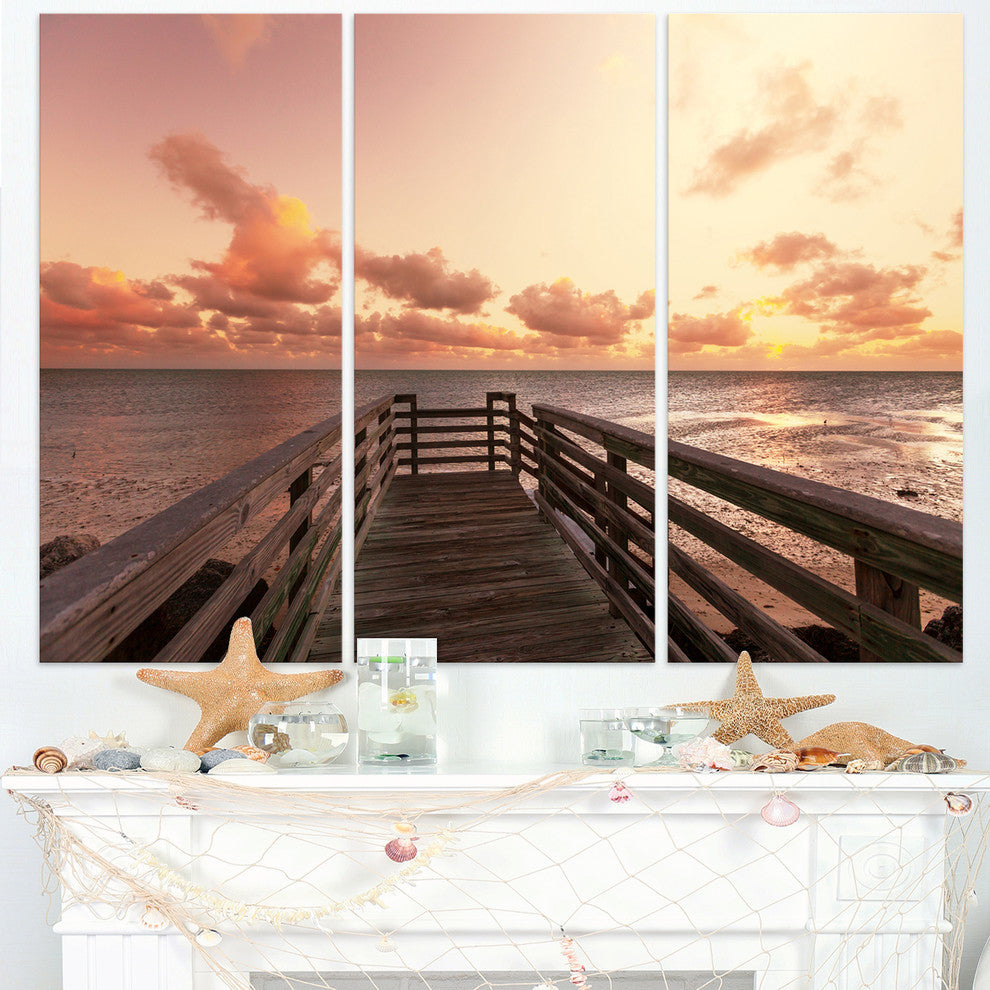 "Boardwalk on Beach Wooden Pier" Sea Bridge Metal Wall Art, 3 Panels, 36"x28"