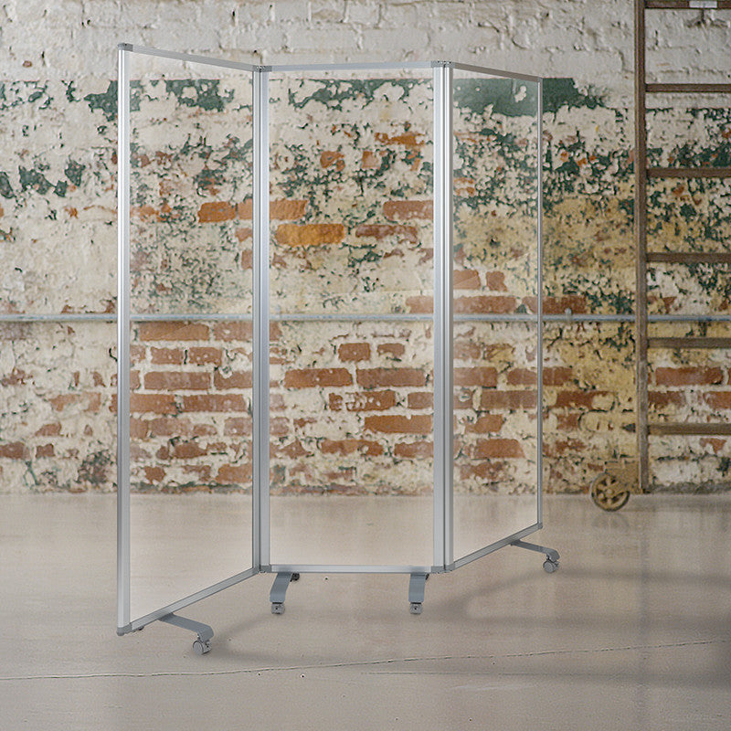 Transparent Acrylic Mobile 3 Section Partition  72"H x 24"L