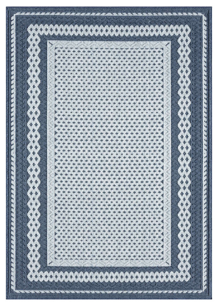 Nimes Textured Border Area Rug, Dark Blue, 5'3"x7'3"