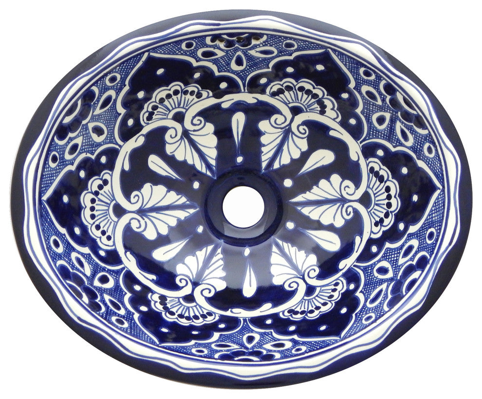 Mexican Talavera Ceramic Hand Painted Bathroom Oval Sink