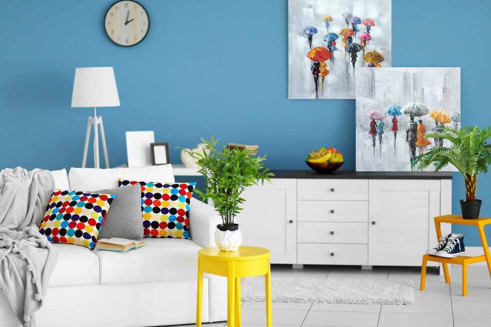 Hand-painted "Umbrellas of Romance I " Oil painting Original wrapped canvas