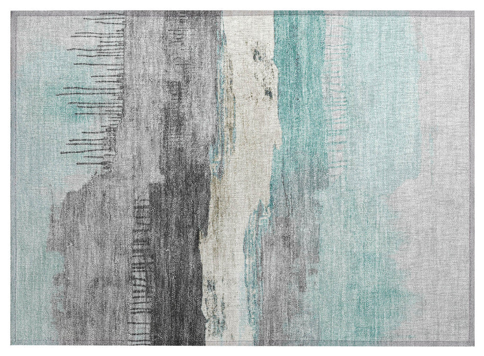Machine Washable Indoor/Outdoor Chantille ACN1880 Teal 1'8" x 2'6" Rug