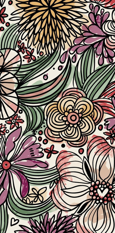 Zentangle Floral Floral Print Bath Towel, Purple