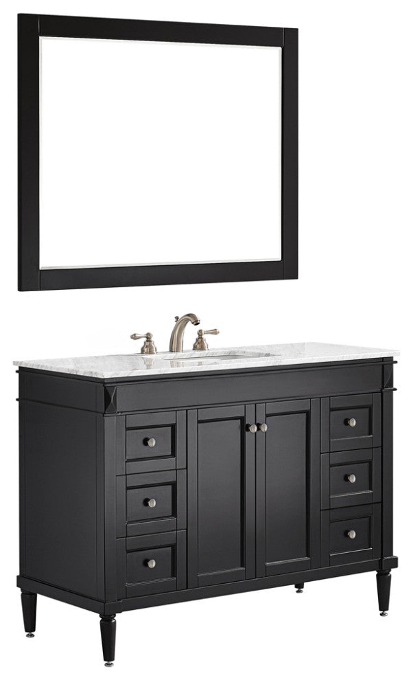 Catania 48" Vanity in Espresso with Carrara White Marble Countertop With Mirror