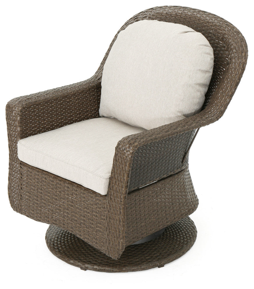 GDF Studio Linsten Outdoor Wicker Swivel Club Chairs, Water Resistant Cushions, Set of 2