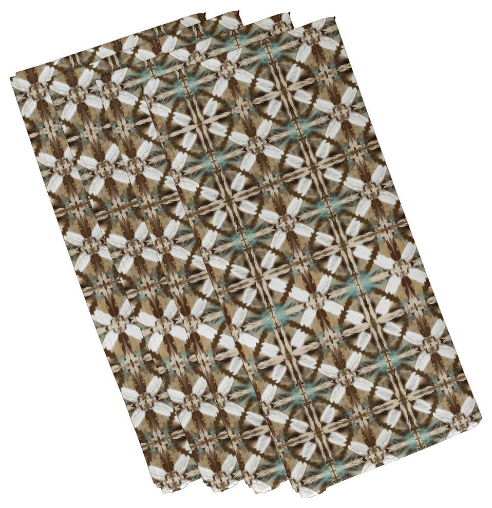 Beach Tile, Geometric Print Napkin, Aqua, Set of 4, Brown