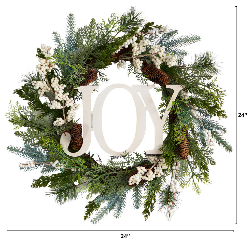 24" Christmas Joy Greenery Holiday Artificial Wreath