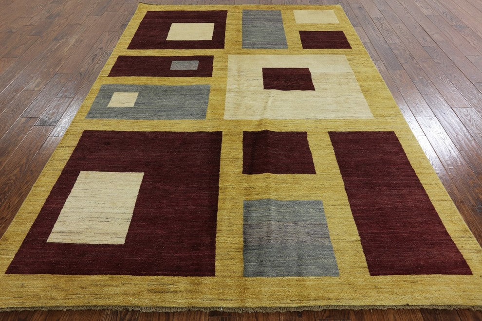 Gabbeh Geometric Multicolor Hand-Knotted Wool Rug, 7'x10'