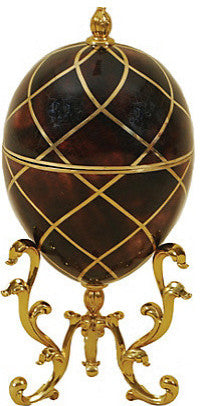 Dyed Pen Shell Inlaid Egg Shaped Decorative Box on Golden Brass Stand