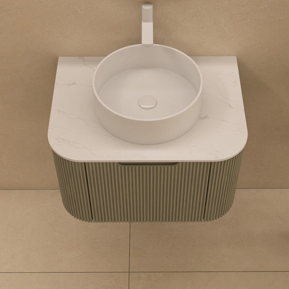 Wall-Mounted Bathroom Vanity With White Round Ceramic Basin, Light Green, 24"