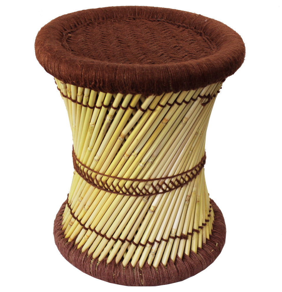 Natural Geo Moray Decorative Handwoven Jute Accent Stool, Brown