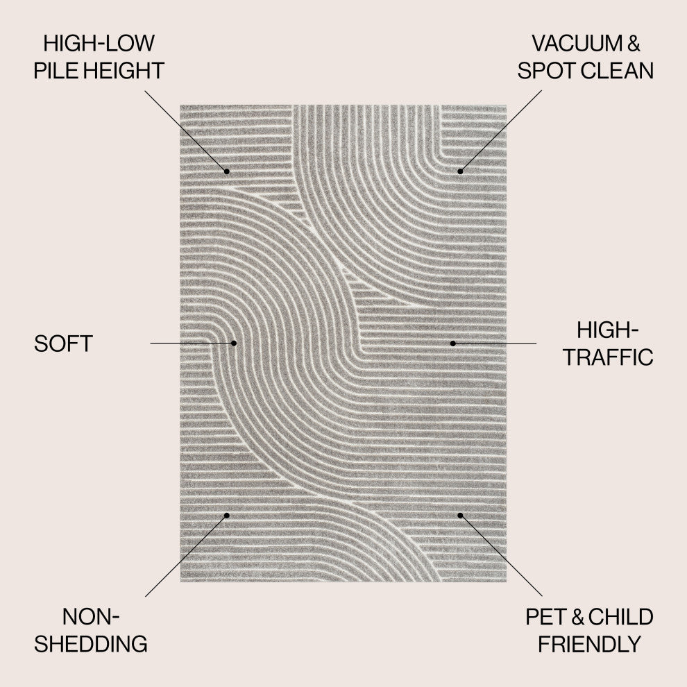 Hallie High-Low Minimalist Curve Geometric Indoor/Outdoor Area Rug