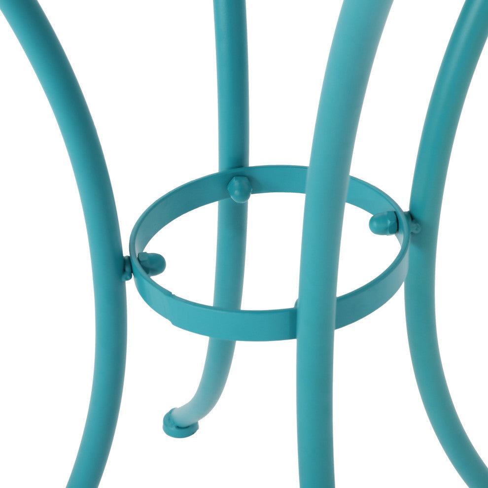 GDF Studio 3-Piece Leona Outdoor Iron Bistro Set, Matte Teal
