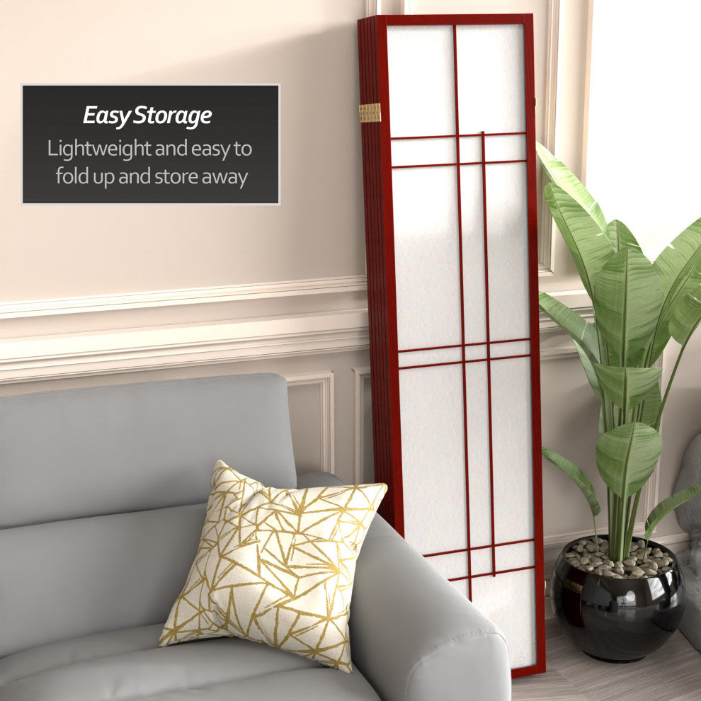 6' Tall Eudes Shoji Screen, Rosewood, 6 Panels
