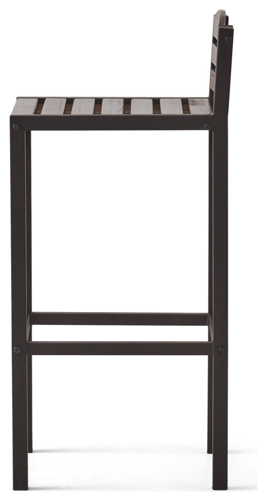 GDF Studio 3-Piece Isabel Brown Acacia and Rustic Metal Bar With Barstools, set