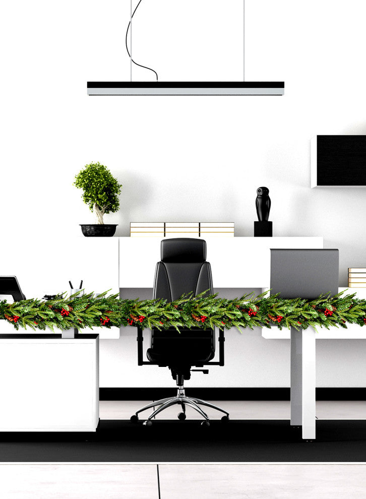 Serene Spaces Living 9ft Faux Pine Garland With Red Berries and Mini Pinecones