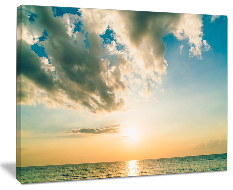 "Clouds Together Over Blue Seashore" Seashore Canvas Wall Art, 20"x12"