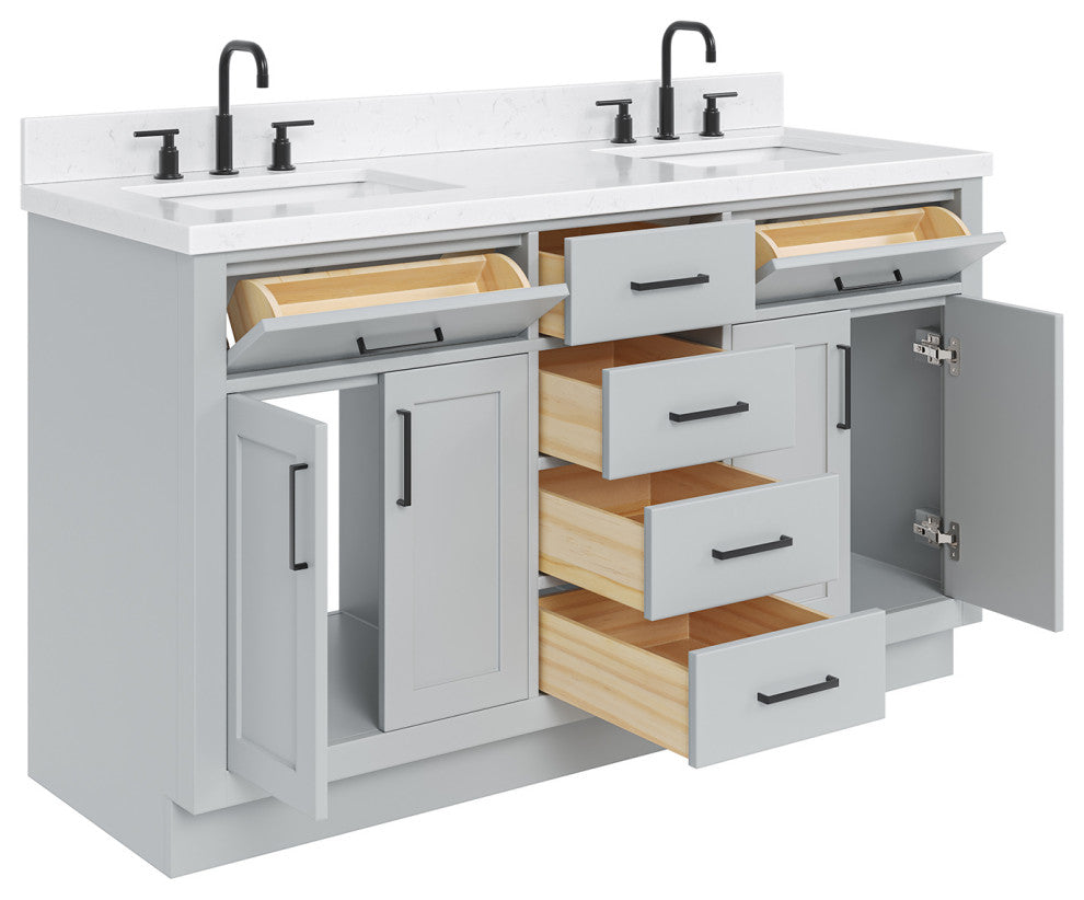 Ariel Hepburn 60" Double Rectangle Sinks Vanity, Carrara Quartz