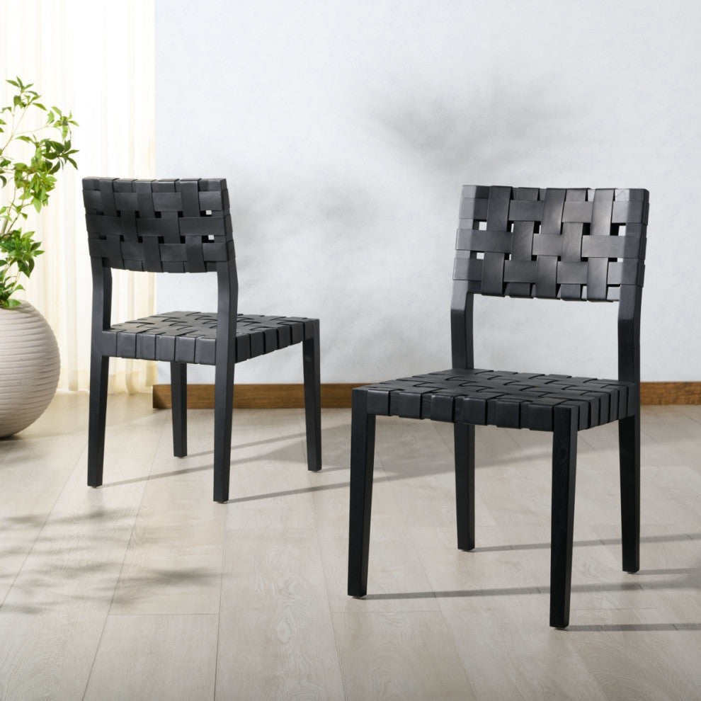 Safavieh Couture Bette Woven Leather Dining Chair, Black
