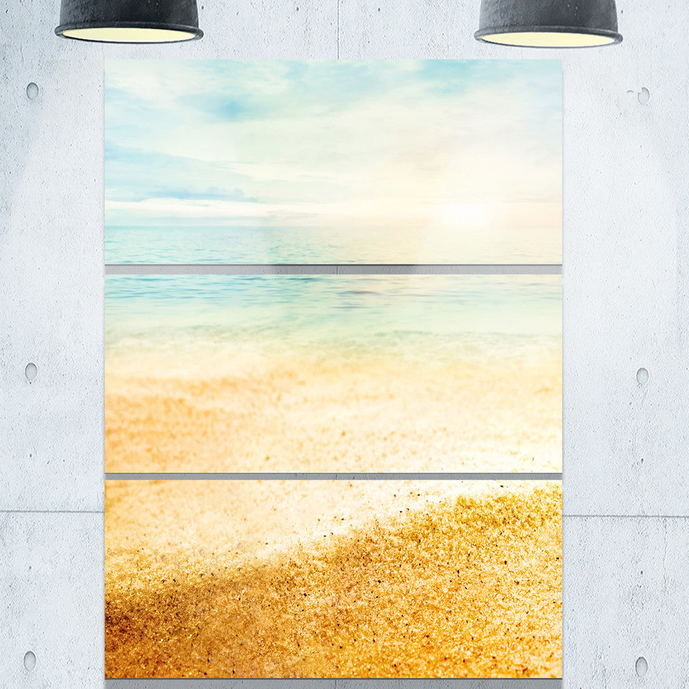 "Summer Beach View With Fine Gold Sand" Metal Wall Art, 3 Panels, 28"x36"
