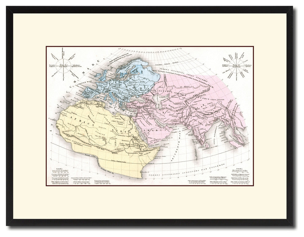World In The Time Of Ptolomy Map Print On Canvas With Black Frame, 16" X 21"