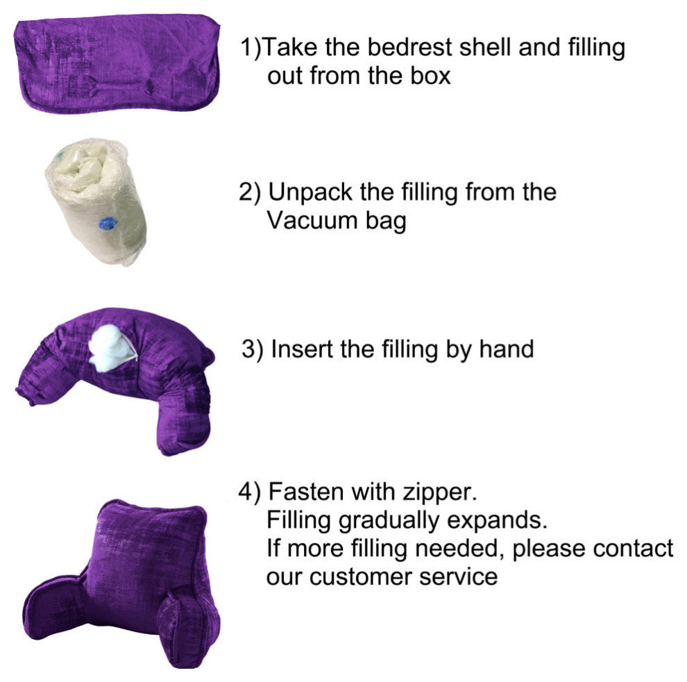 Textured Velvet DIY Bed Rest Cover and Inserts, Imperial Purple, 20"x18"x17"