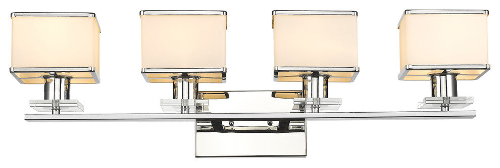 Trilluminate 4-Light Chrome Finish White Opal Glass Bath Vanity Wall Fixture 32"