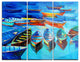 "Boats in Blue Sea" Painting Metal Wall Art, 3 Panels, 36"x28"