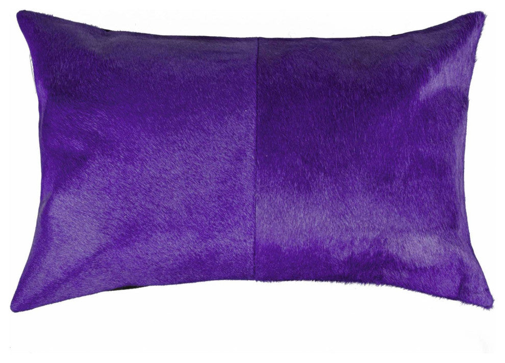 Hand Stitched Purple Natural Cowhide Decorative Lumbar Pillow