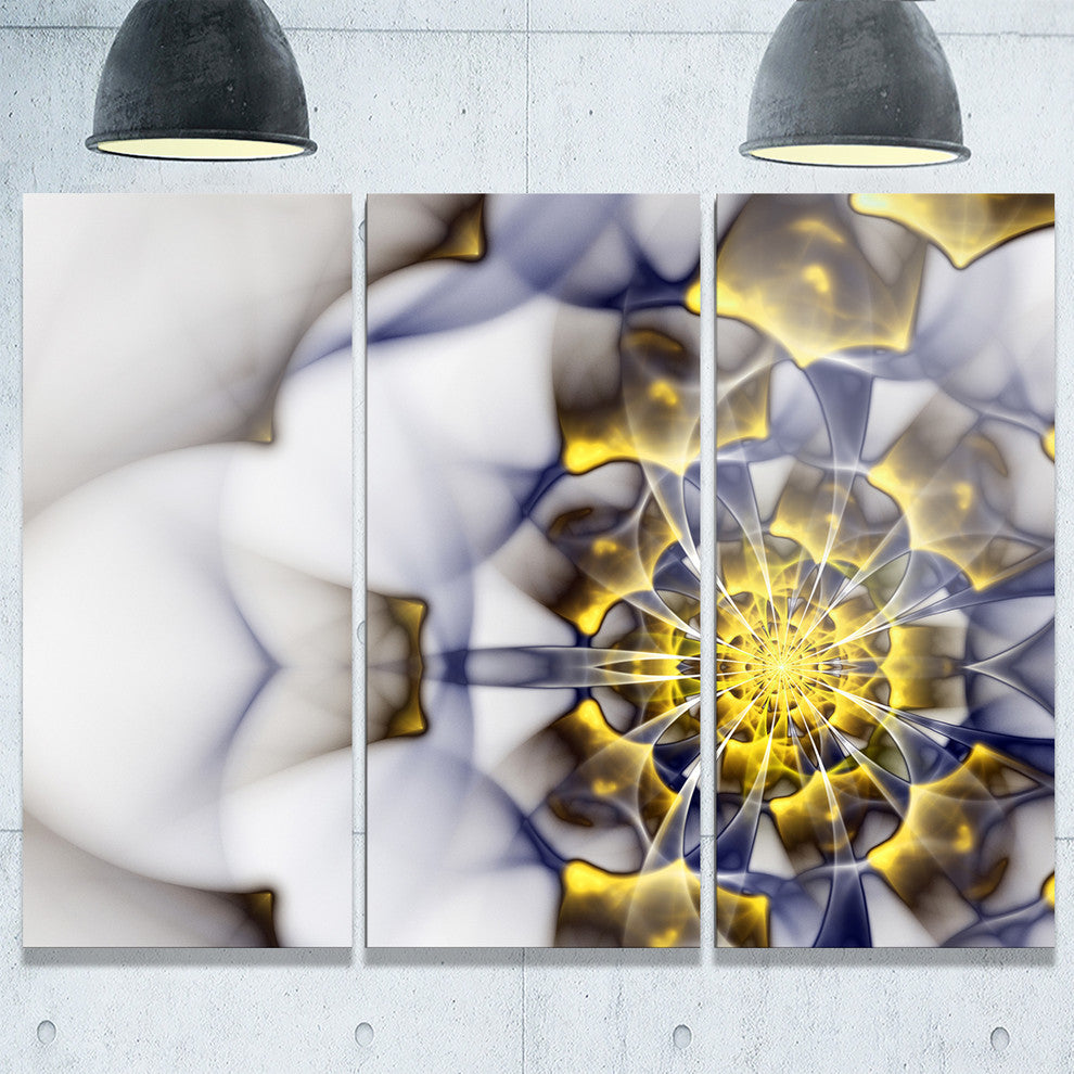 "Unique Gold and White Fractal Flower" Metal Wall Art, 3 Panels, 36"x28"