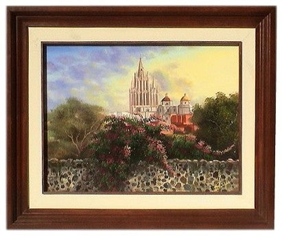 Cathedral San Miguel, View From Del Cardo. Mexican Oil Painting