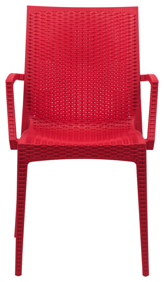 LeisureMod Weave Mace Indoor Outdoor Patio Dinin Armchairs, Black, Red