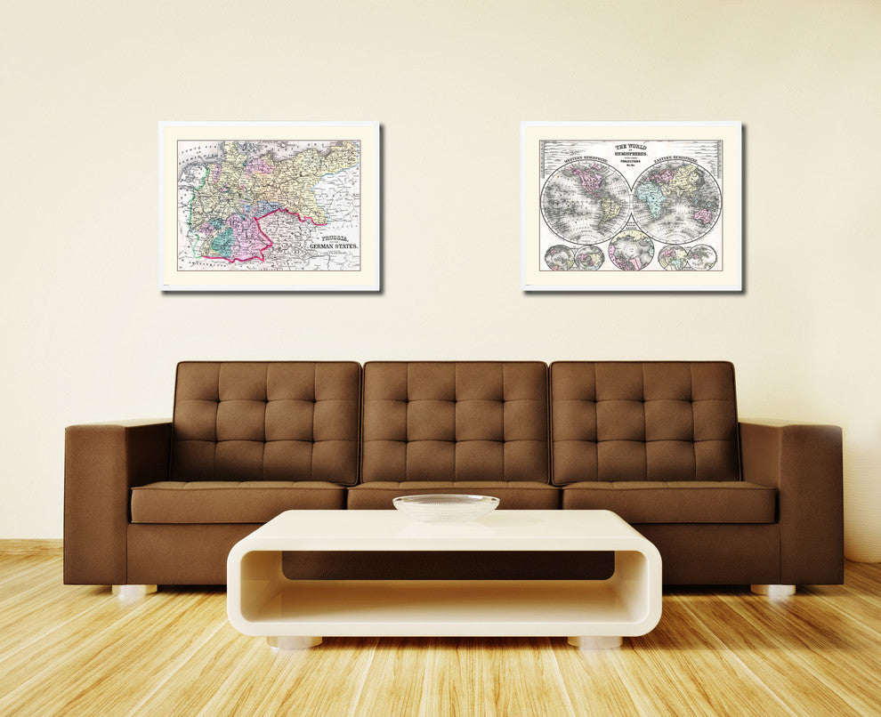 Prussia, Germany Old Map Print On Canvas With Frame Art Collection 16" X 21"
