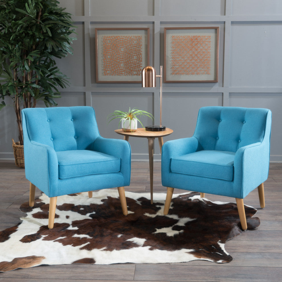 GDF Studio Fontinella Mid-Century Modern Fabric Tufted Arm Chair, Teal, Set of 2