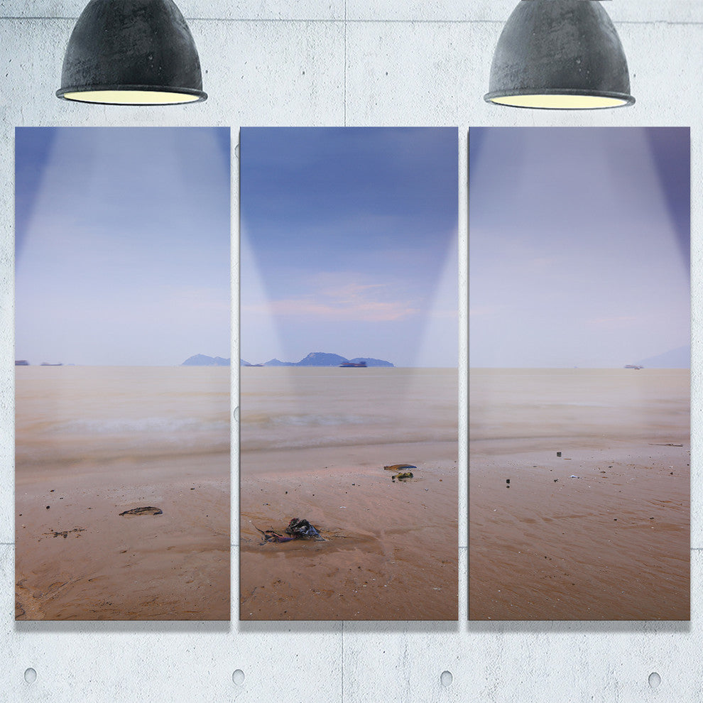 "Soft Blue Sunset at Lung Kwu Tan Beach" Metal Wall Art, 3 Panels, 36"x28"