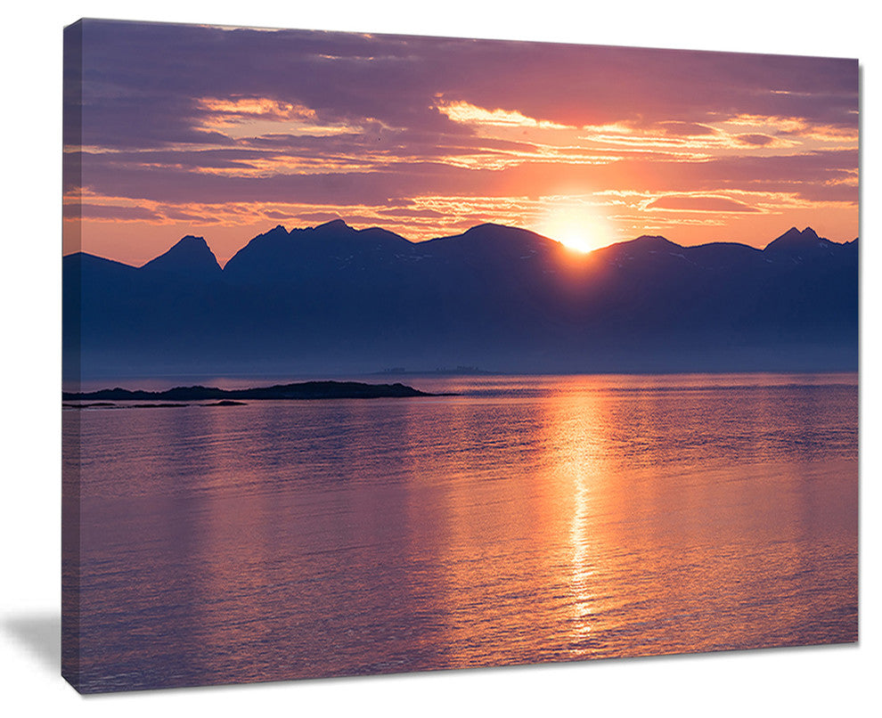 "Norwegian Seashore At Sunset" Modern Seascape Canvas Artwork, 20"x12"