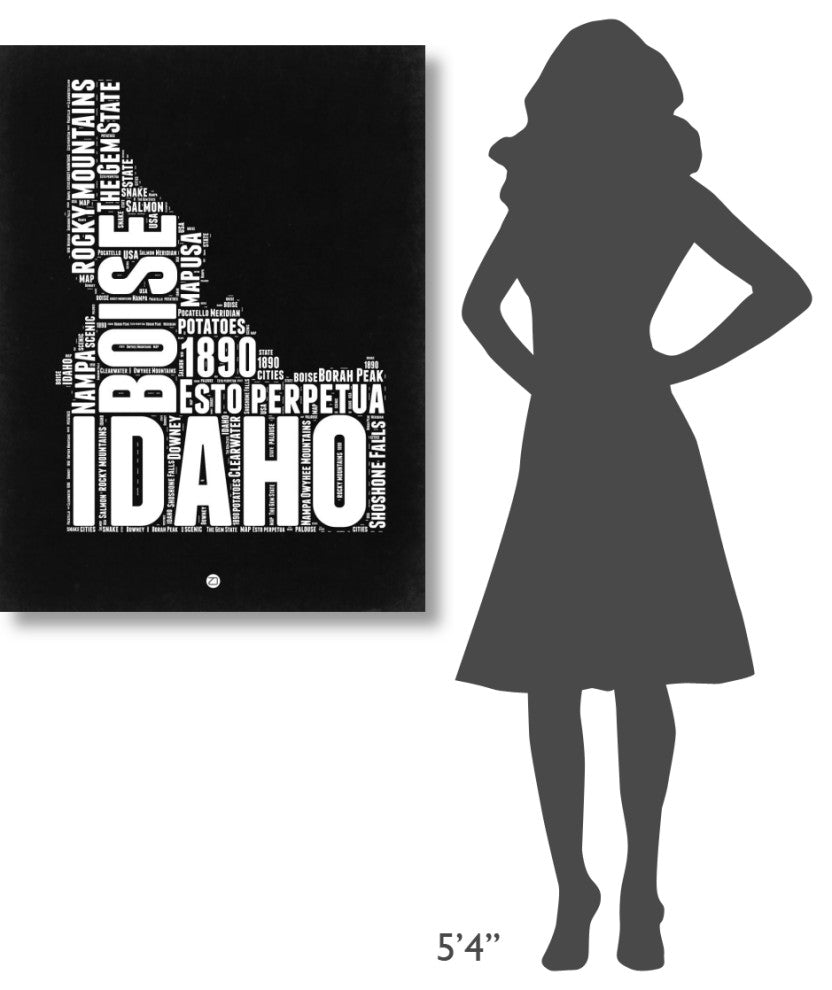 "Idaho Black and White Map" Fine Art Print