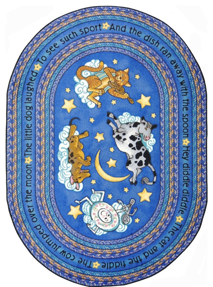 Kid Essentials Rug, Hey Diddle Diddle, 3'10"x5'4" Oval, Blue