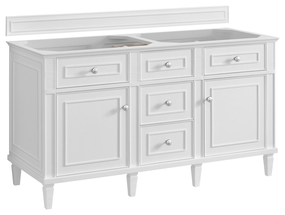 Lorelai 60" Double Vanity, Bright White, 3 CM White Zeus Top