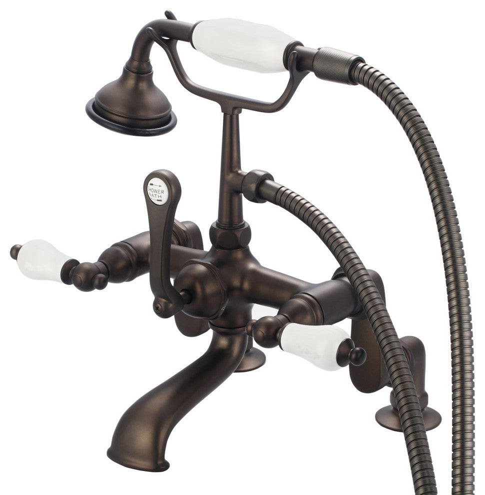 Vintage Adjustable Center Deck Mount Tub Faucet w/Handshower, Lever handles