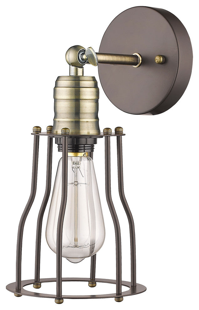 CHARLES Industrial-style 1 Light Rubbed Bronze Wall Sconce 6inches Wide