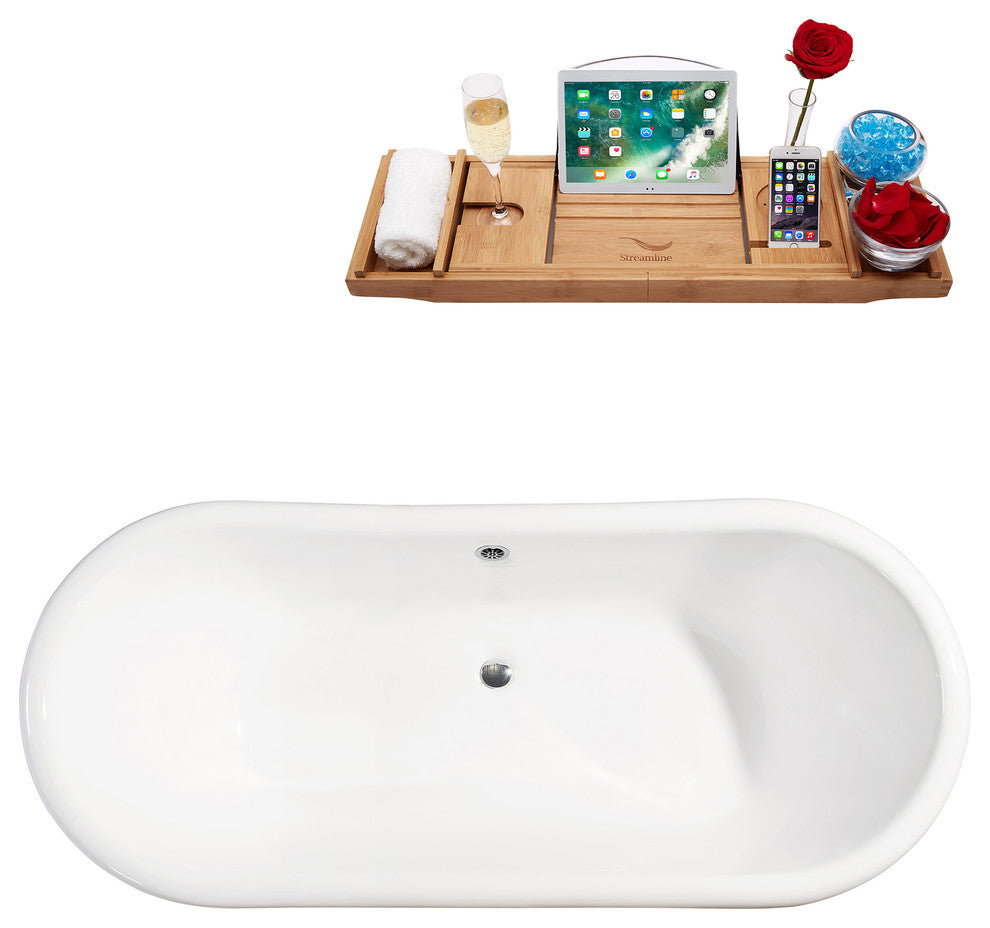 71" Cast Iron R5240CH-CH Soaking Clawfoot Tub and Tray With External Drain