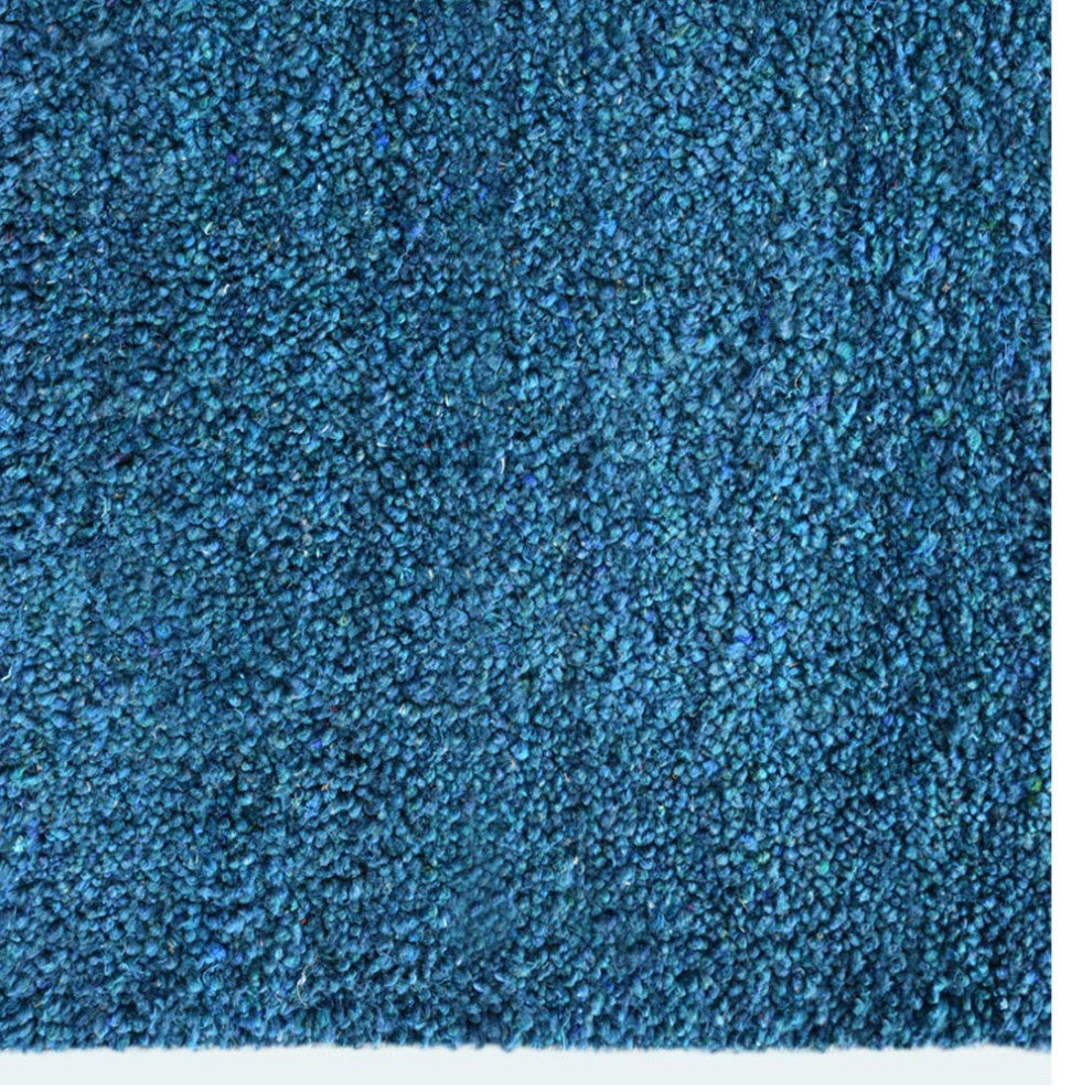 Hand Knotted Loom Silk Mix Area Rug Solid Blue
