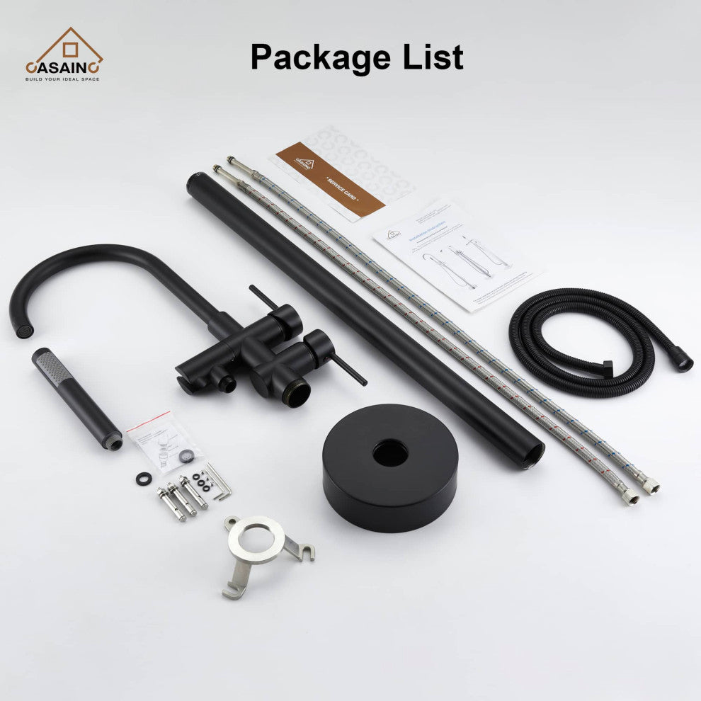 Freestanding Bathtub Faucet Hand Shower Floor-Mount High-arc Tub Faucet 2-Handle