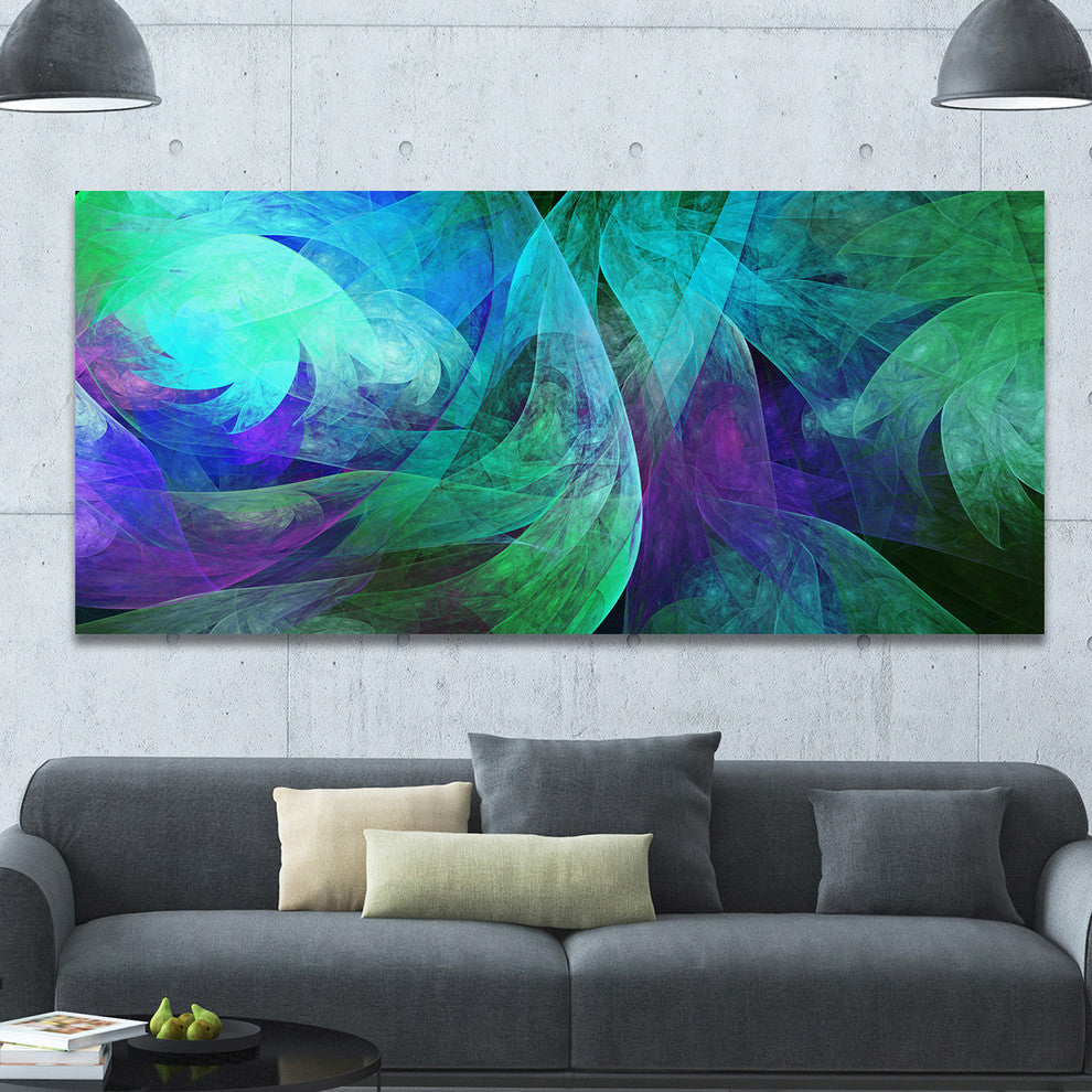 Green Fractal Abstract Pattern, Oversized Abstract Canvas Art Print, 60x28