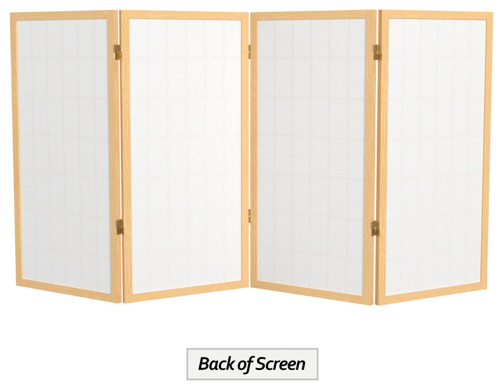 3' Tall Window Pane Shoji Screen, Natural, 4 Panels