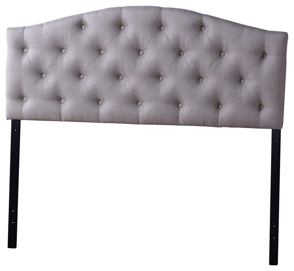 Myra Queen Size Light Beige Fabric Upholstered Button-Tufted Headboard