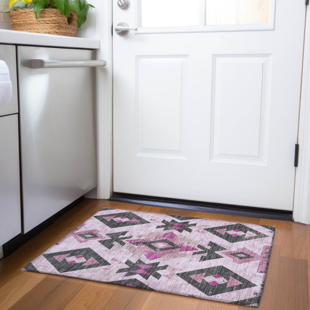 Machine Washable Indoor/Outdoor Chantille ACN1882 Pink 1'8" x 2'6" Rug