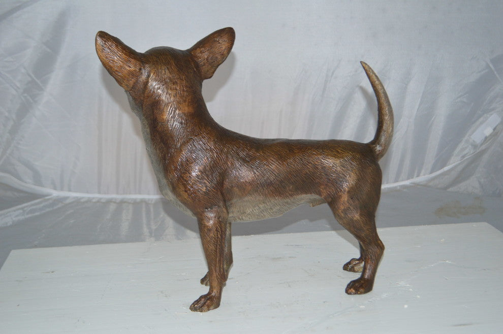 Standing Chihuahua Bronze Statue -  Size: 6"L x 16"W x 14"H.