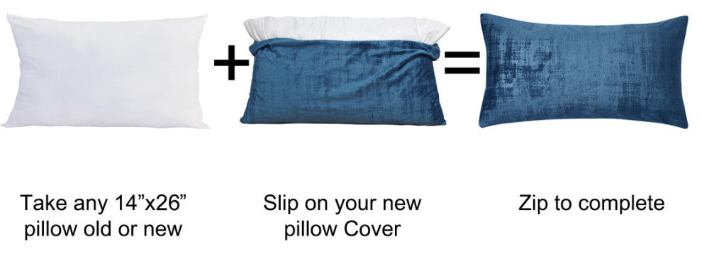 Velvet 2 Piece Lumbar Pillow Cover Set, Majolica Blue, 2 Piece, 14"x26"